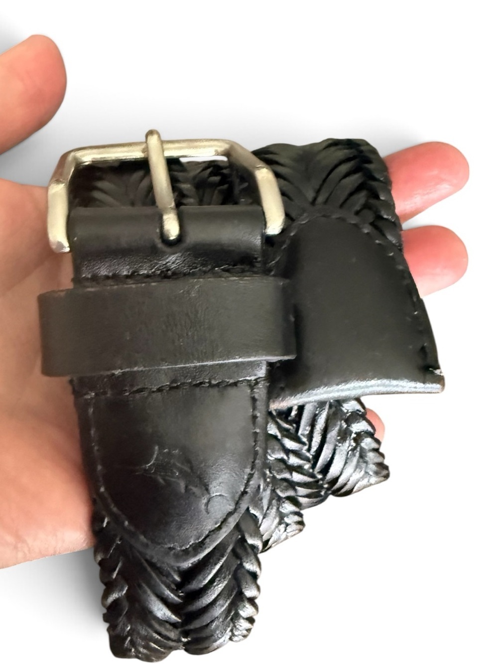 Tommy Bahama | Women’s Black Braided Leather Stretch Belt w/ Marlin Logo